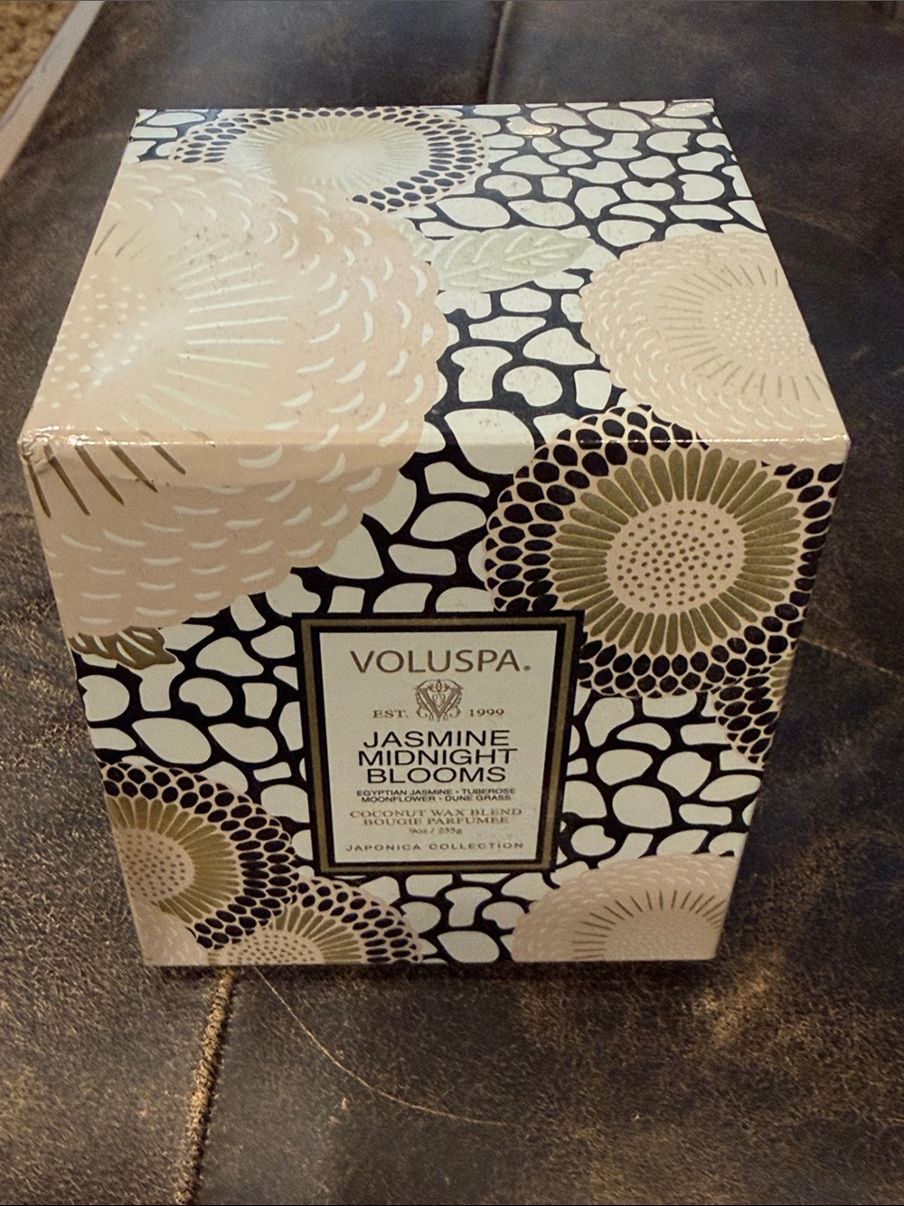 Voluspa Jasmine Midnight Blooms Decorative Candle Box - Black, Cream, Gold